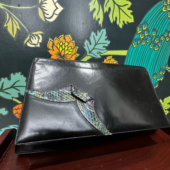 Vintage Bally Leather Clutch Crossbody Blitz Zipper Snakeskin 1970s - Picture 5 of 12